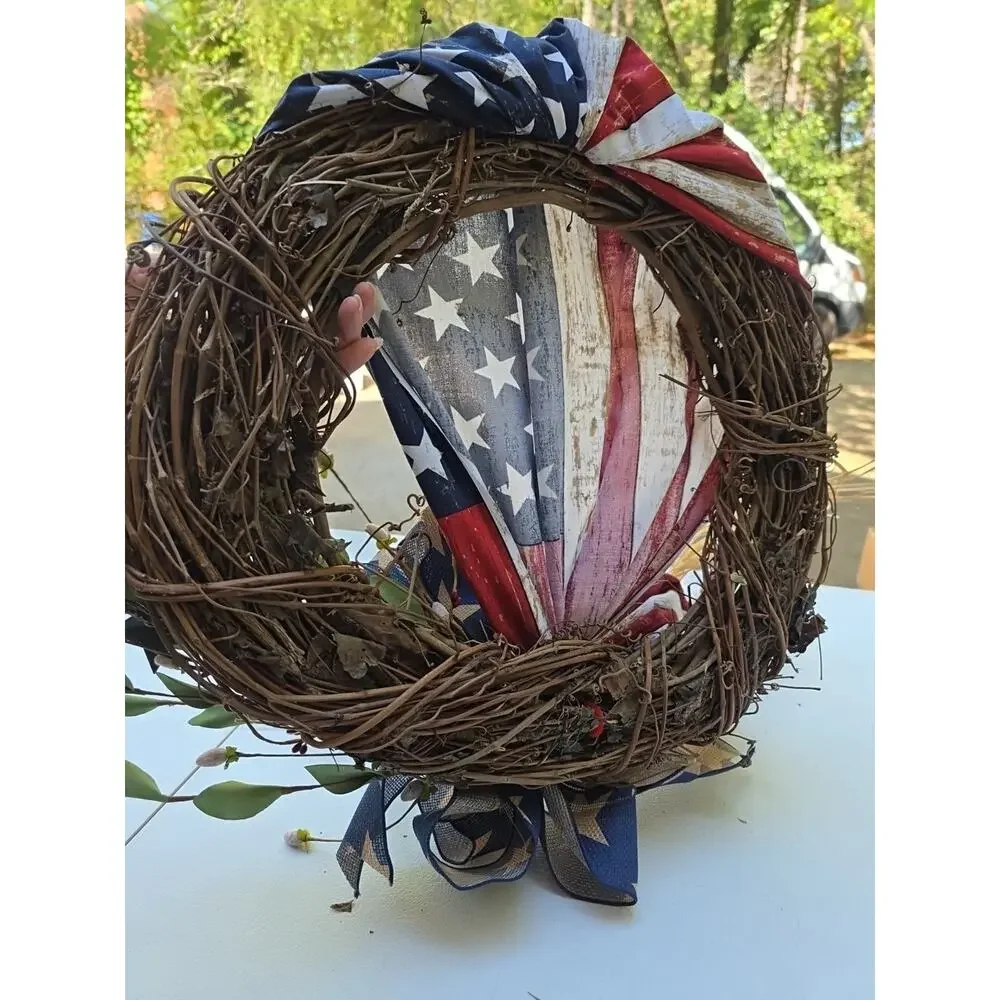 Patriotic Wreath Memorial Day Veterans Americana 4th Of July Rustic Decor 20